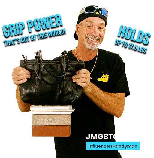 JMG8TOR, Influencer/Handyman showing off the grip power of Alien Tape® holding up to 17.5 pound purse.